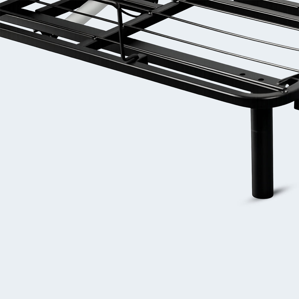 Detailed close-up of the Okin motor and steel hinge system on the Goto G50 adjustable bed base for smooth, reliable movement.
