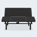 Front view of the SBKDG2 smart adjustable base with head elevation and mattress retainer bar in a premium charcoal upholstered finish.
