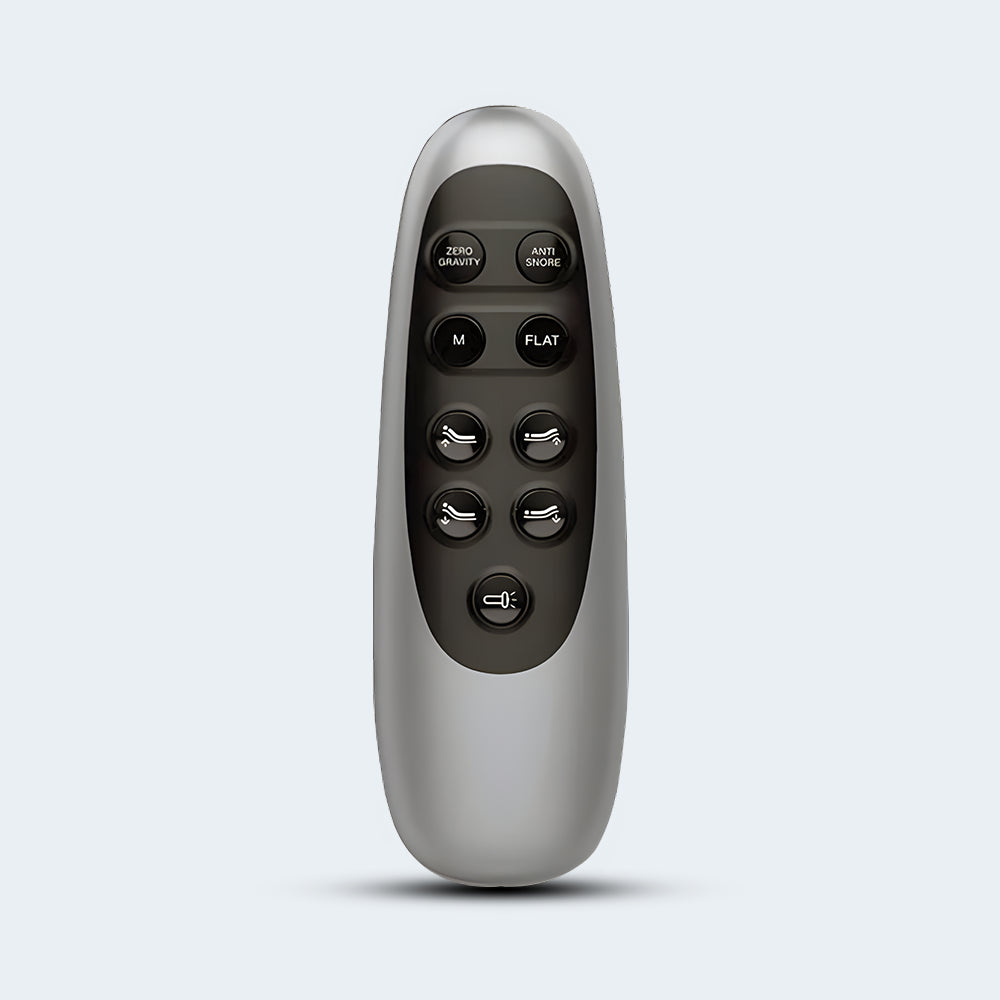 Wireless remote control for the Customatic Dreamsense The Balance adjustable bed featuring Zero Gravity and Anti-Snore buttons.
