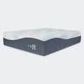Perspective view of the 12-inch Millennium Luxury Gel Memory Foam Mattress by Ashley Sleep featuring a cooling geometric cover and dark grey side panels.
