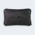 Back of the black BEDGEAR travel pillow carrying bag showing the adjustable strap with a heavy-duty buckle.
