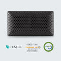Certified Malouf charcoal pillow core meeting Oeko-Tex and CertiPUR-US standards for safe, clean sleep.
