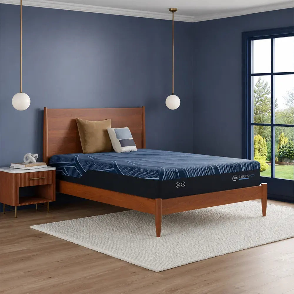 Stylish bedroom featuring the Serta iSeries NXG 3500 medium mattress for balanced sleep comfort.

