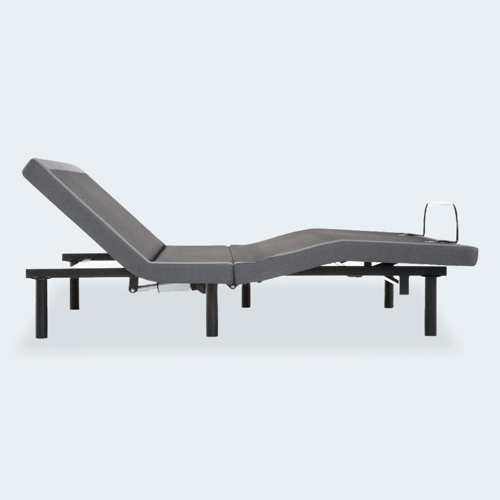 Side view of the iDealBed Smart 4i adjustable bed in the ergonomic Zero Gravity position to improve circulation and relieve back pressure.
