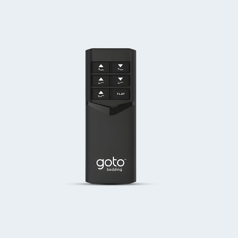 Goto Bedding wireless remote control for the G50 adjustable base featuring one-touch flat and independent incline buttons.

