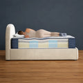 Illustration showing proper spinal alignment on a Serta Kingston firm mattress with 5-zone targeted support.
