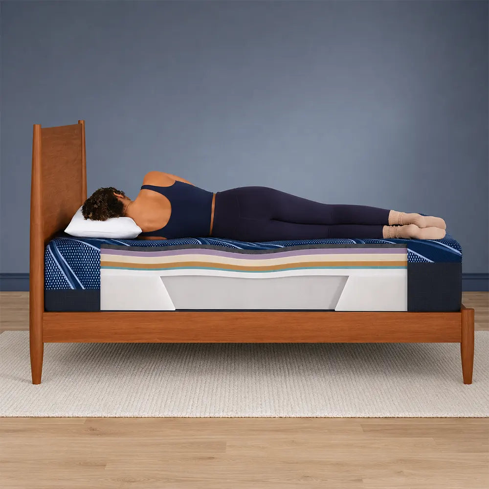 Spinal alignment diagram showing the Serta iSeries NXG 3500 foam layers supporting a side sleeper.

