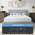 Firmness scale for the South Bay EcoCore Origin mattress indicating a medium-firm feel, ideal for side, stomach, and back sleepers.
