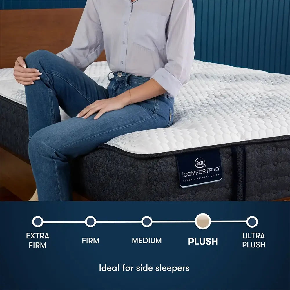 Plush firmness scale for Serta iComfortPRO Ambrose mattress, ideal for side sleepers' spinal alignment.
