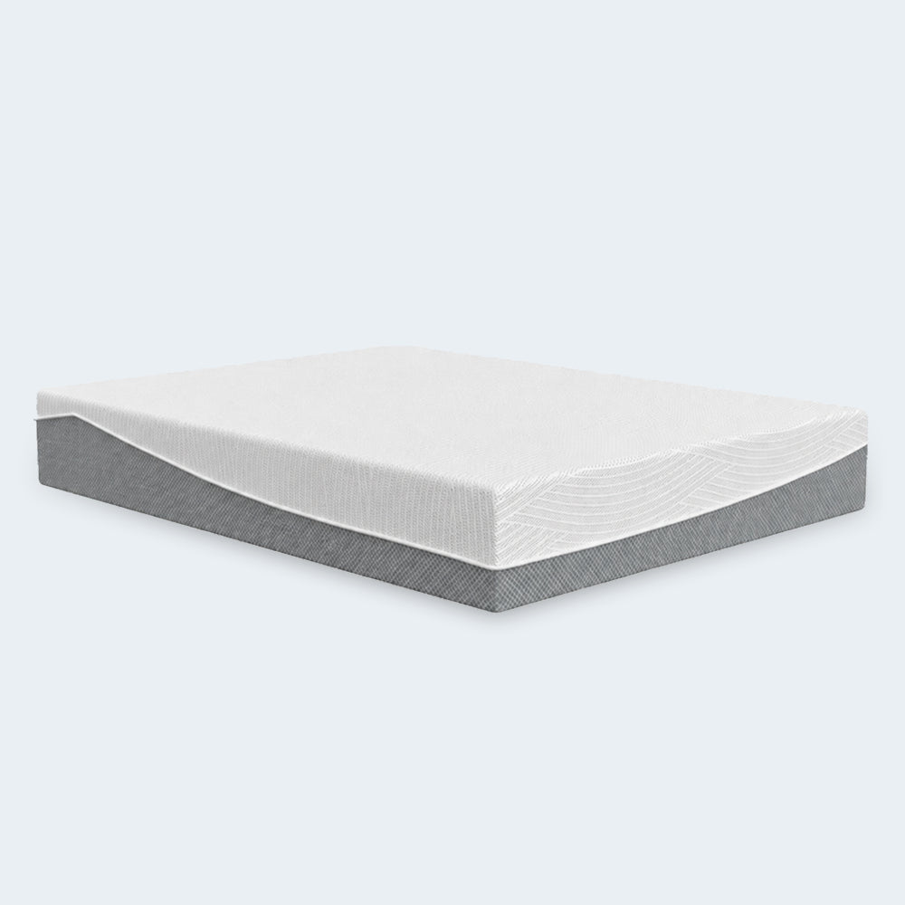 Studio product shot of the South Bay 12-inch EcoCore Hybrid Deluxe plant-based foam mattress against a clean white background.
