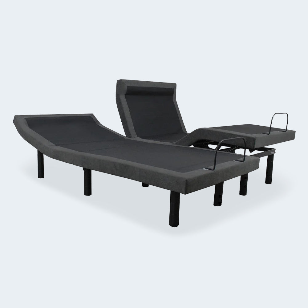 Perspective view of the Split King iDealBed Smart 6i motorized base system showing custom head and foot elevation for couples.
