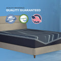 South Bay mattress quality certifications featuring a 10-year limited warranty, CertiPUR-US certified foam, and an "Assembled in USA" guarantee.
