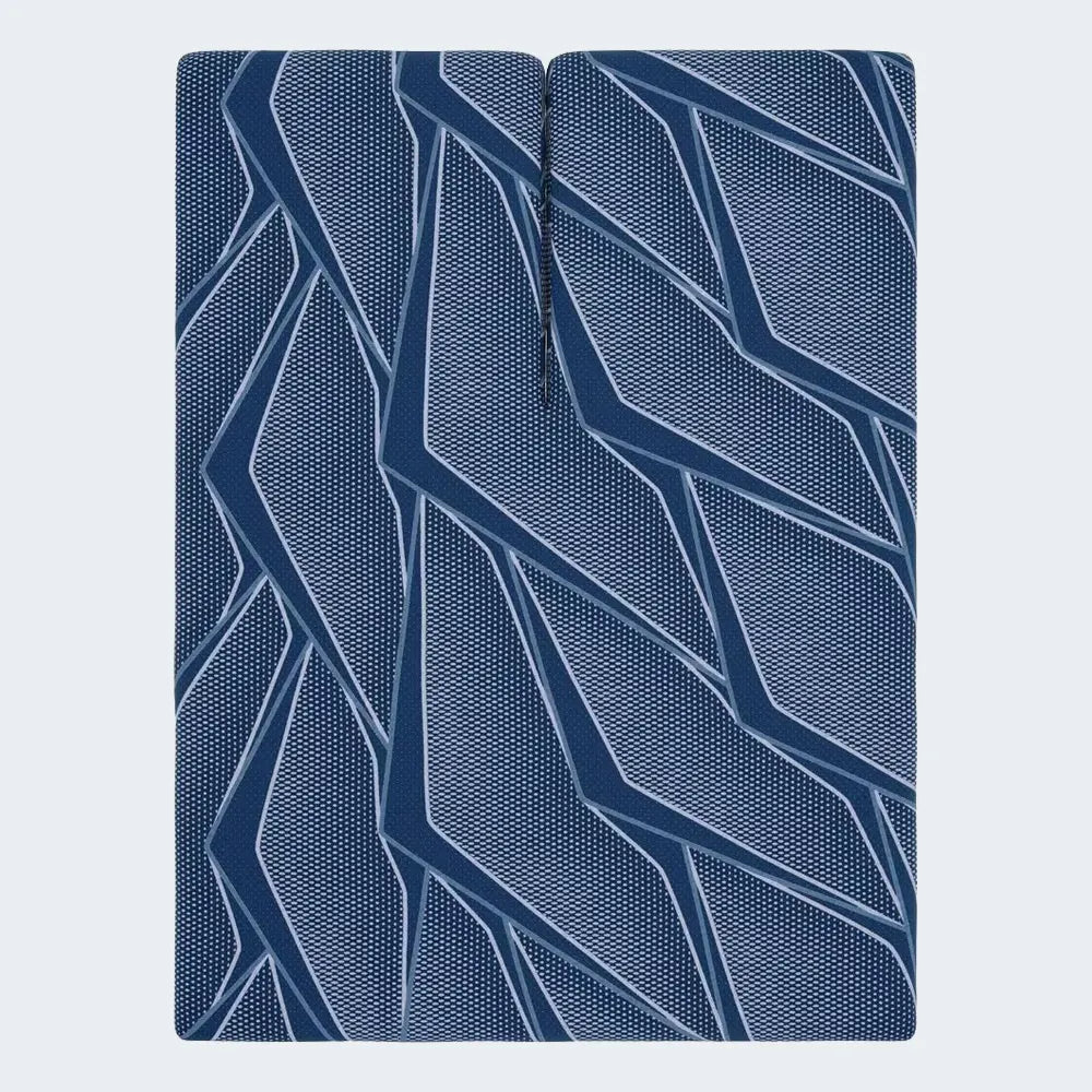 Overhead view of the Serta iSeries NXG 3500 split medium hybrid mattress with breathable blue fabric.
