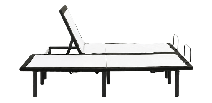 SBKDH Head Up Adjustable Base shown in a split configuration with one side flat and the other side featuring a raised head tilt for customizable comfort.
