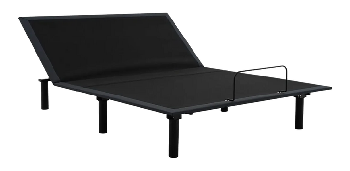 baselogic™ Bronze Adjustable Base with head-up elevation and a low-profile charcoal upholstered frame featuring a sturdy mattress retainer bar.
