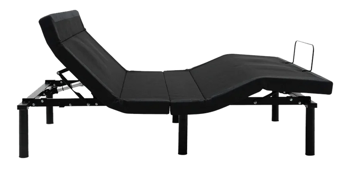 baselogic™ Platinum Adjustable Base featuring independent head and foot elevation for ergonomic comfort, shown in a raised position with a black upholstered finish.
