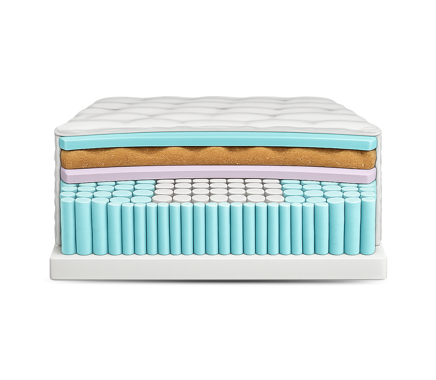 Internal layers of the Tommie Copper Core Znergy Sleep System 11" Firm Hybrid Mattress featuring copper-infused foam and cooling technology for temperature regulation.

