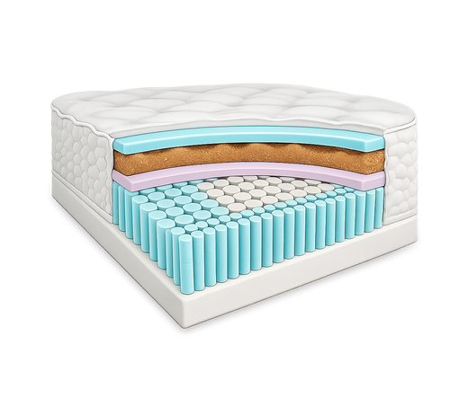 Side profile view of the Tommie Copper Core Znergy 11-inch Firm Hybrid Mattress showcasing edge support, pressure relief benefits, and premium quilted cover.
