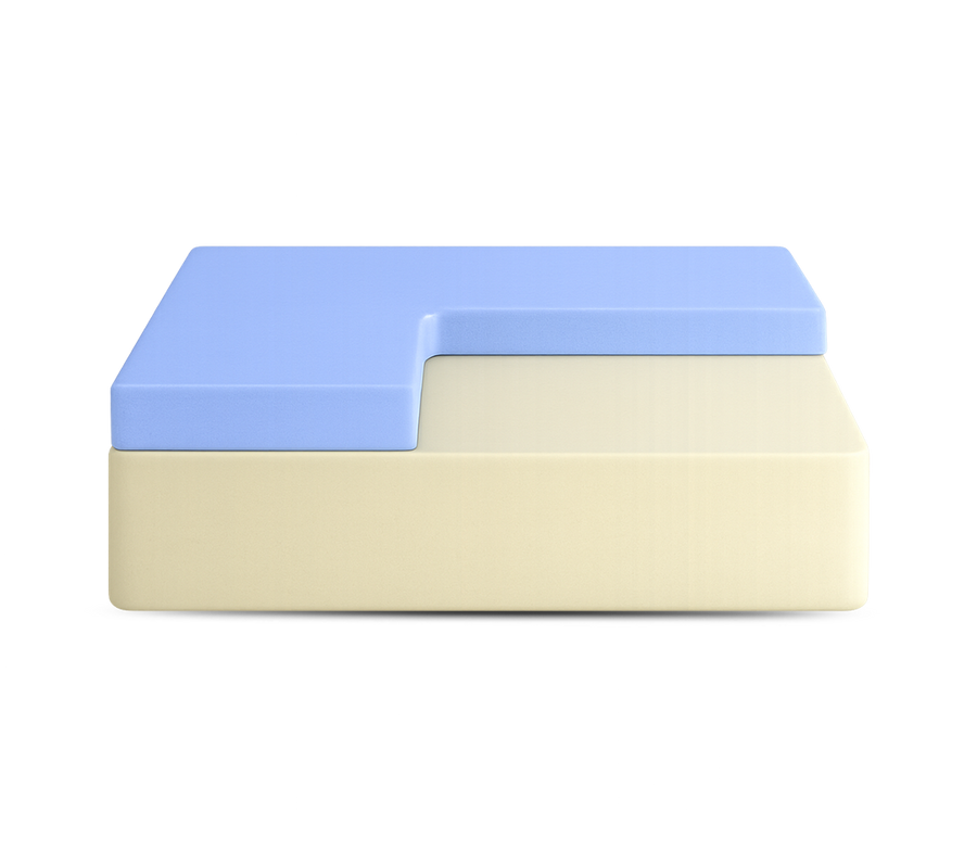 Internal cross-section of the American Bedding Maya All-Foam Firm Mattress showing cooling gel memory foam layers for temperature regulation and pressure relief.
