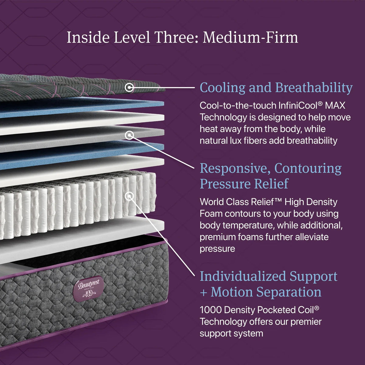 Simmons Beautyrest World Class Level Three Medium Firm 14.5 Inch Mattress