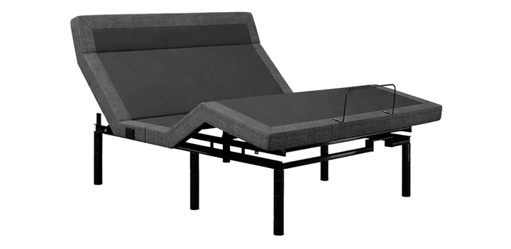 : iDealBed Smart 4iT Custom Adjustable Bed Base with Pillow Tilt, Wireless Massage, and Bluetooth shown in an articulated ergonomic position.
