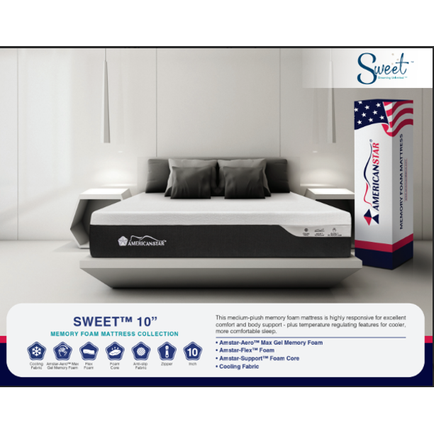 Sweet Medium 10” Memory Foam Latex Mattress Americanstar