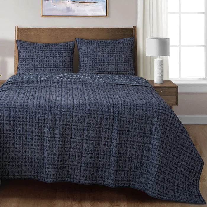 Indigo Reversible Quilt Set By HiEnd Accents