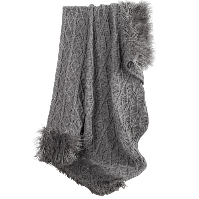 Nordic Cable Knit & Mongolian Fur Throw Blanket HiEnd Accents