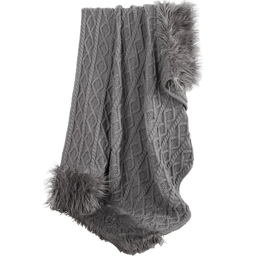 Nordic Cable Knit & Mongolian Fur Throw Blanket