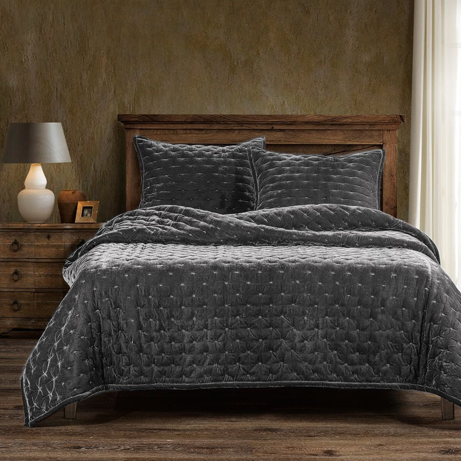 Stella Faux Silk Velvet 3Pc Quilt, 8 Colors By HiEnd Accents