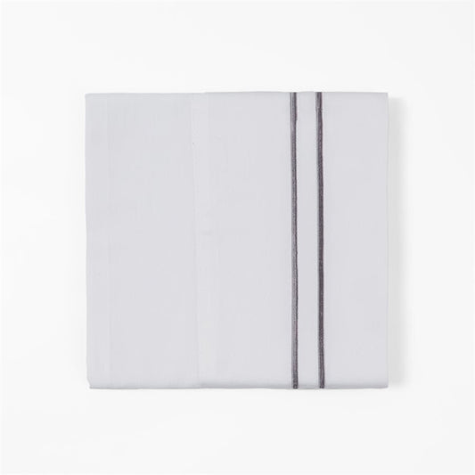 350 Tc White Sheet Set With Gray Stripe Embroidery