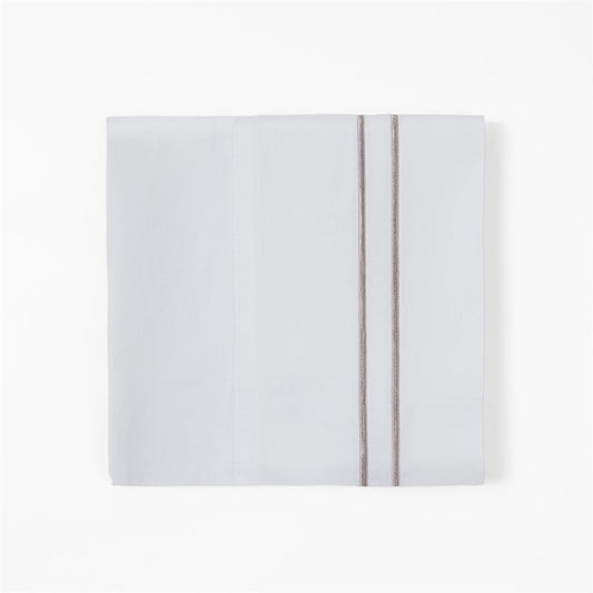 350 Tc Taupe Stripe Embroidered White Sheet Set