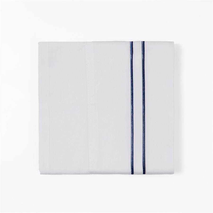 350 Tc White Sheet Set With Navy Stripe Embroidery HiEnd Accents