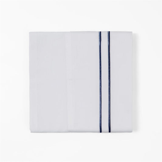 350 Tc White Sheet Set With Navy Stripe Embroidery