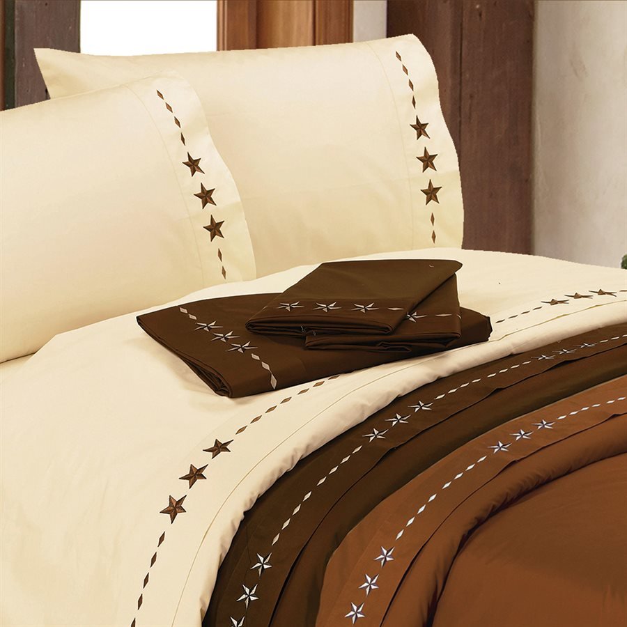 Embroidered Star Sheet Set, Chocolate By HiEnd Accents