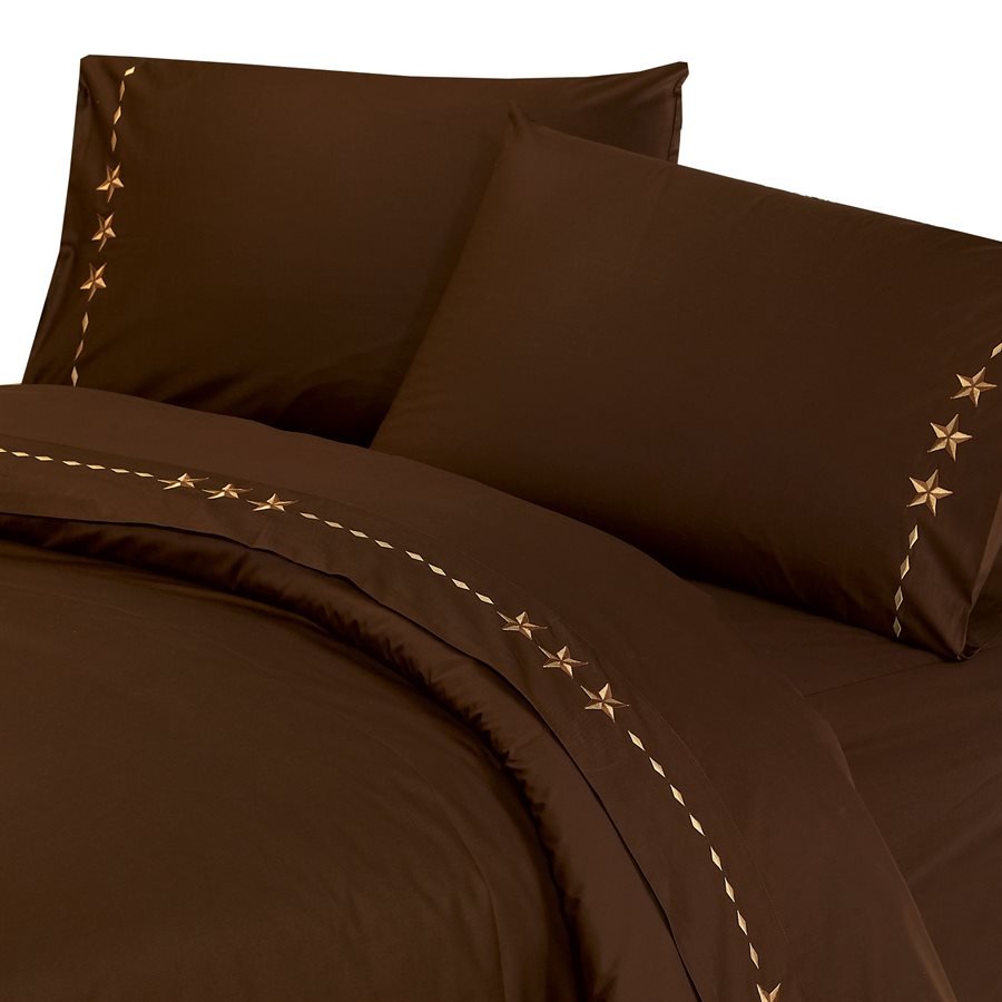 Embroidered Star Sheet Set, Chocolate HiEnd Accents