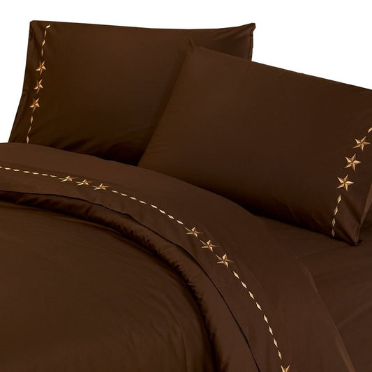Embroidered Star Sheet Set, Chocolate