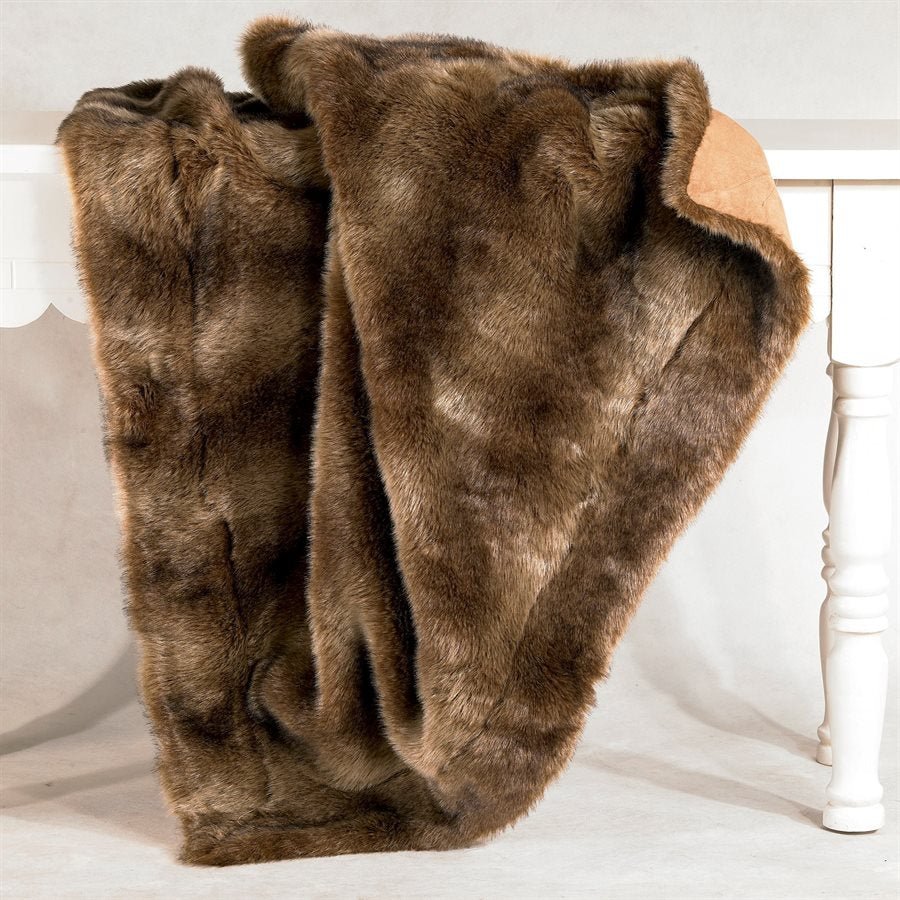 Faux Wolf Fur Throw Blanket HiEnd Accents