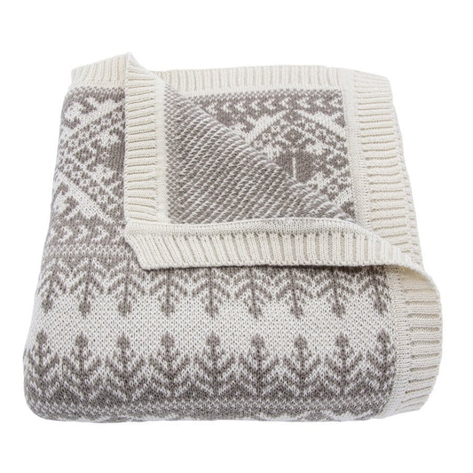 Fair Isle Taupe Knit Throw Blanket, 50x60