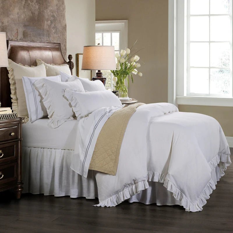 Lily Washed Linen Ruffled Comforter 3Pc Set By HiEnd Accents