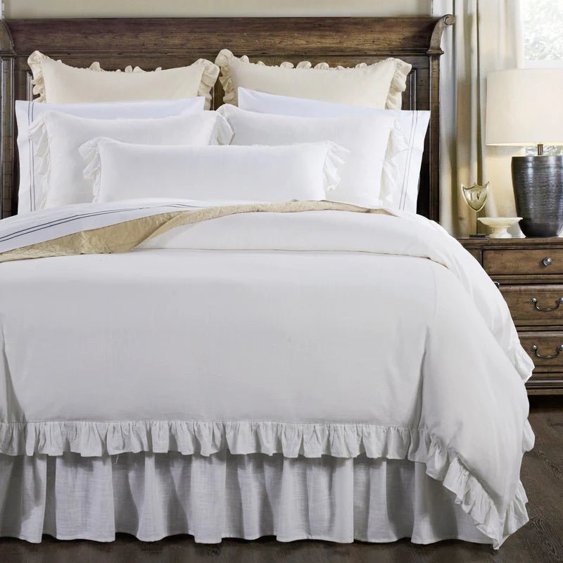 Lily Washed Linen Ruffled Comforter 3Pc Set By HiEnd Accents