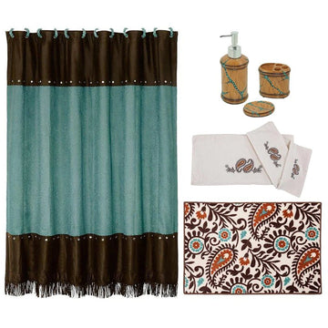 Turquoise Inlay 8 Pc Bath Accessory And Rebecca Towel Set