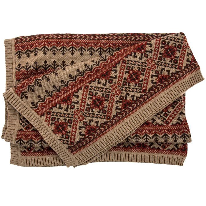 Fair Isle Red & Brown Knit Throw Blanket, 50x60 HiEnd Accents