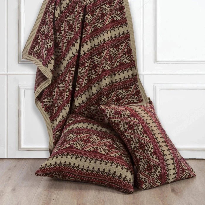 Fair Isle Red & Brown Knit Throw Blanket, 50x60 HiEnd Accents