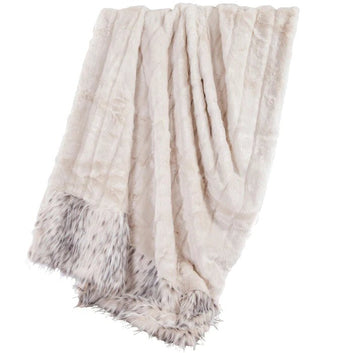 White Faux Mink & Snow Leopard Oversized Throw Blanket, 50x80